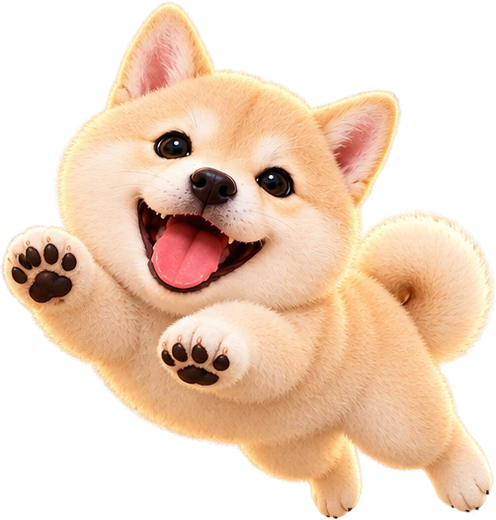 A cream Shiba puppy jumping with paws up